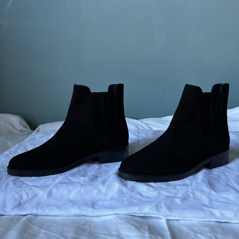 Stuart Weitzman Basilico Black Suede Flat Ankle Booties Size 6 - Picture 9 of 11
